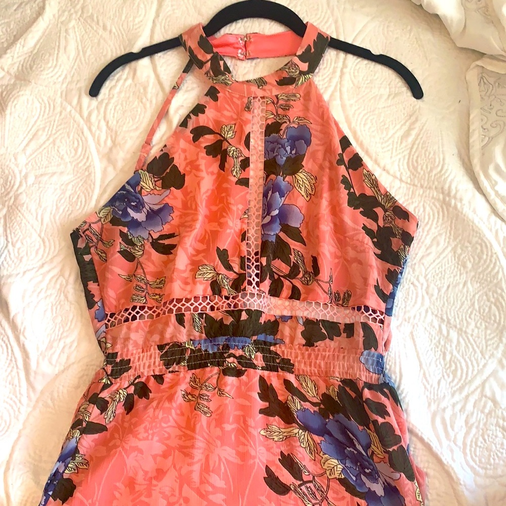 Coral floral maxi dress